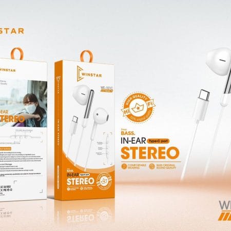Écouteurs Winstar WE-101C avec port Type-C, commandes et design blanc