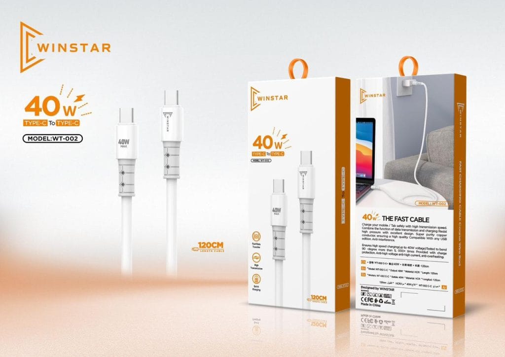 Câble USB Type-C 40W Winstar WT-002 blanc, 120cm