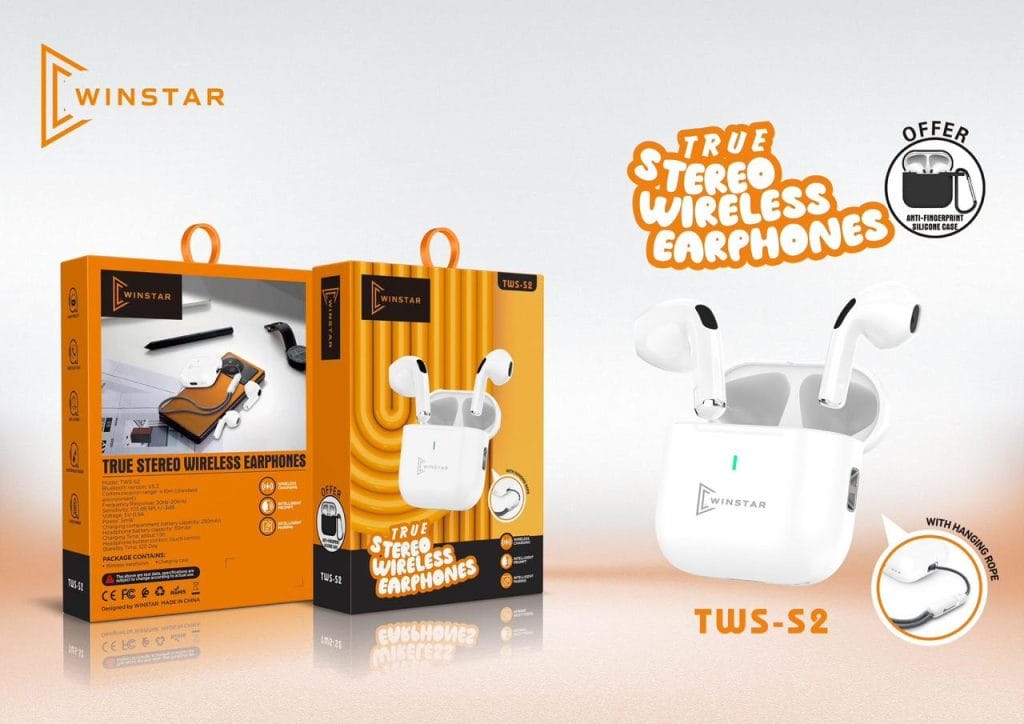 Boîte des écouteurs sans fil Winstar W2 avec illustration du produit