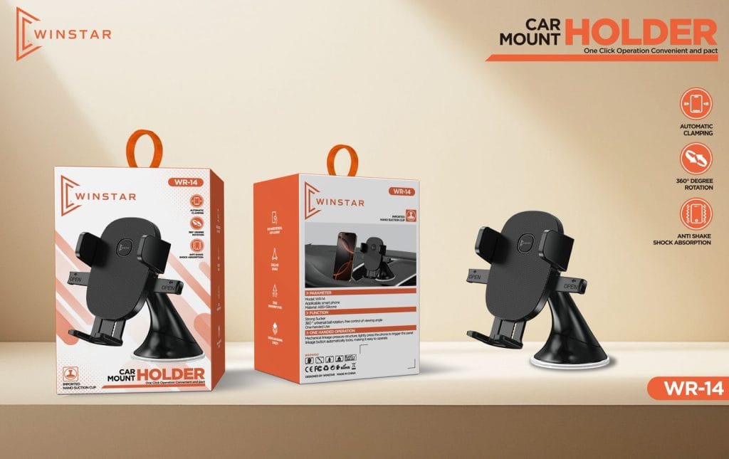Support téléphone voiture WINSTAR WR-14 avec ventouse et bras rotatif