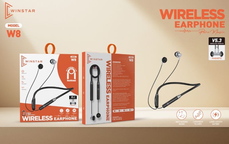 Écouteurs Bluetooth WINSTAR W8 tour de cou avec aimants et batterie longue durée