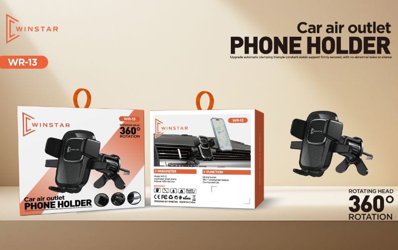 Support téléphone voiture WINSTAR WR-13 avec rotation 360° et fixation grille