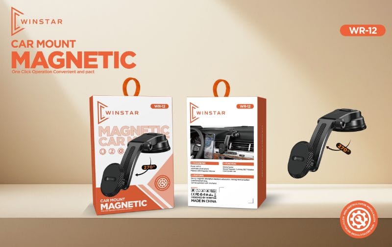 Support téléphone magnétique WINSTAR WR-12 pour voiture, rotation 270°, fixation grille