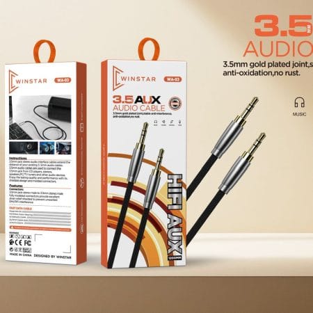 Câble audio Winstar WA-03 noir 3.5mm avec connecteurs plaqués or